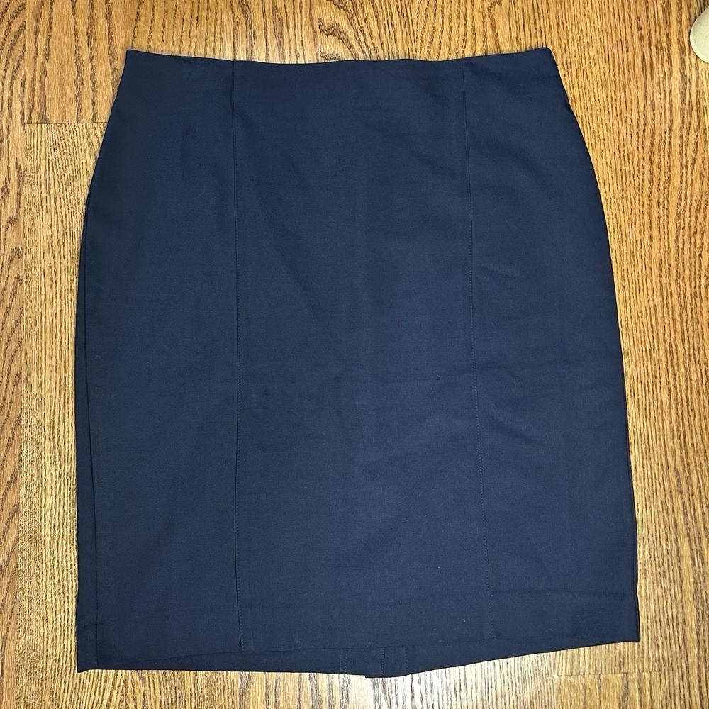 Van Heusen Skirt Women Size 14 Pencil Skirt Navy Slit Zipper Career Work